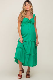 Green Ruffle Accent Maternity Midi Dress