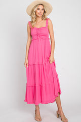 Pink Ruffle Accent Midi Dress