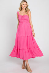 Pink Ruffle Accent Midi Dress