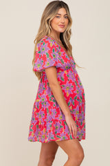 Magenta Floral Criss Cross Back Maternity Dress