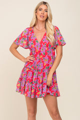 Magenta Floral Criss Cross Back Dress