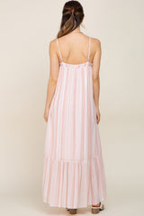 Coral Striped Sleeveless Maternity Maxi Dress