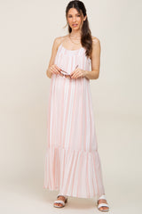 Coral Striped Sleeveless Maternity Maxi Dress