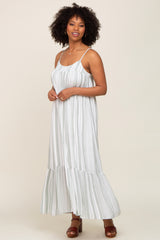 Sage Striped Sleeveless Maternity Maxi Dress