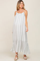 Sage Striped Sleeveless Maternity Maxi Dress