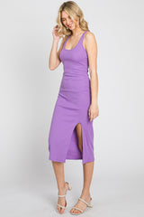 Lavender Ribbed Side Slit Maternity Midi Dress