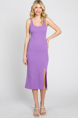 Lavender Ribbed Side Slit Midi Dress