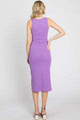 Lavender Ribbed Side Slit Midi Dress