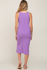 Lavender Ribbed Side Slit Maternity Midi Dress