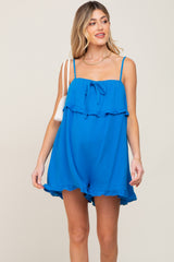 Royal Blue Gauze Square Neck Ruffle Maternity Romper