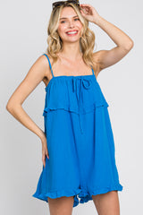 Royal Blue Gauze Square Neck Ruffle Maternity Romper