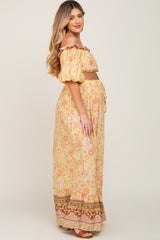 Yellow Floral Off Shoulder Maternity Maxi Skirt Set