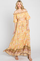 Yellow Floral Off Shoulder Maternity Maxi Skirt Set