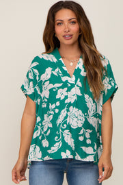 Green Floral V-Neck Maternity Blouse