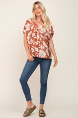 Camel Floral V-Neck Blouse