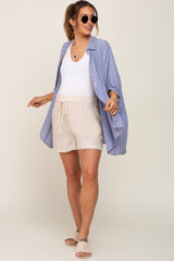 Beige Drawstring Pocketed Maternity Shorts