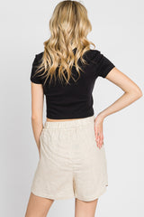 Beige Drawstring Pocketed Shorts