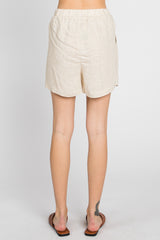 Beige Drawstring Pocketed Shorts