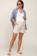 Beige Drawstring Pocketed Maternity Shorts