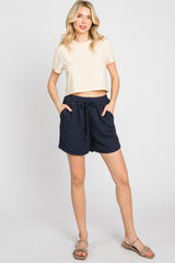 Navy Drawstring Pocketed Shorts