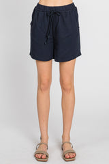 Navy Drawstring Pocketed Shorts