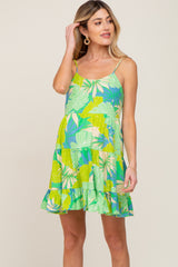 Lime Green Leaf Print Tiered Maternity Midi Dress