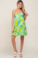 Lime Green Leaf Print Tiered Maternity Midi Dress