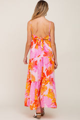 Pink Floral Tiered Sleeveless Maternity Maxi Dress