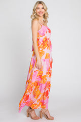 Pink Floral Tiered Sleeveless Maxi Dress