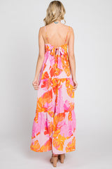 Pink Floral Tiered Sleeveless Maxi Dress