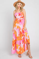 Pink Floral Tiered Sleeveless Maxi Dress