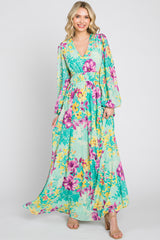 Turquoise Floral Side Cutout Maternity Maxi Dress