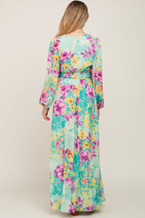 Turquoise Floral Side Cutout Maternity Maxi Dress