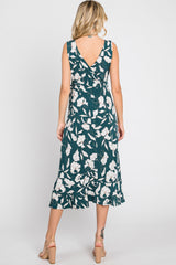 Forest Green Floral Wrap Front Hi-Low Midi Dress