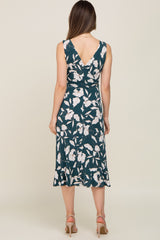 Forest Green Floral Wrap Front Hi-Low Maternity Midi Dress