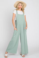 Mint Green Ribbed Wide Leg Jumpsuit