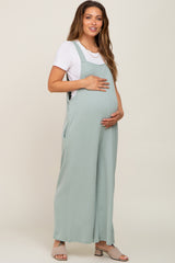 Mint Green Ribbed Maternity Wide Leg Jumpsuit