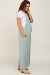 Mint Green Ribbed Maternity Wide Leg Jumpsuit