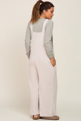 Beige Ribbed Maternity Wide Leg Jumpsuit