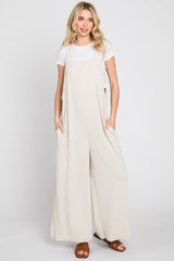 Beige Ribbed Wide Leg Jumpsuit