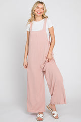 Light Pink Ribbed Maternity Wide Leg Jumpsuit