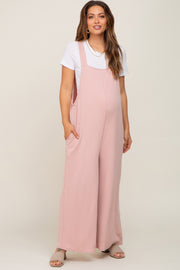 Light Pink Ribbed Maternity Wide Leg Jumpsuit