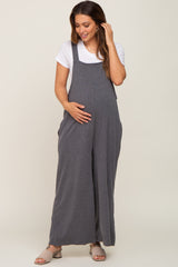 Charcoal Ribbed Maternity Wide Leg Jumpsuit