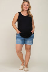 Blue Medium Wash Distressed Maternity Plus Shorts