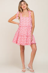 Pink Floral Shoulder Tie Ruffle Tiered Maternity Dress