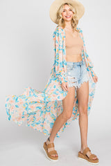 Aqua Floral Chiffon Ruffle Hem Cover-Up