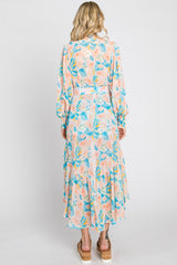 Aqua Floral Chiffon Ruffle Hem Cover-Up