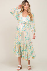 Lime Floral Chiffon Ruffle Hem Maternity Cover-Up