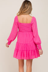 Fuchsia Gingham Textured Tiered Maternity Dress