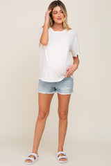 Light Blue Distressed Denim Maternity Shorts